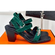 Hermes Heel 6.5cm Ivresse 65 sandals with iconic Medor studs in Suede Green 2024
