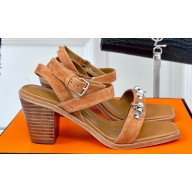 Hermes Heel 6.5cm Ivresse 65 sandals with iconic Medor studs in Suede Brown 2024