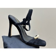 Dior Heel 10cm Diorly Heeled Sandals in Black Suede Calfskin and White Resin Pearls 2024