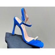Dior Heel 10cm Diorly Heeled Sandals in Blue Suede Calfskin and White Resin Pearls 2024