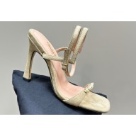 Dior Heel 10cm Diorly Heeled Sandals in Beige Suede Calfskin and White Resin Pearls 2024