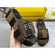 Fendi Sunshine flatform slides Canvas Fabric Brown 2024