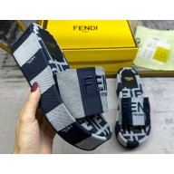 Fendi Sunshine flatform slides Canvas Fabric Dark Blue 2024