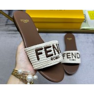 Fendi Signature slides raffia White 2024