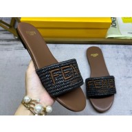 Fendi Signature slides raffia Black 2024
