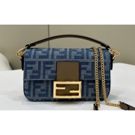 Fendi Baguette Mini Bag Light blue FF denim fabric 2024