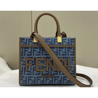 Fendi Sunshine Small shopper Bag Light blue FF denim fabric 2024
