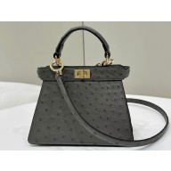 Fendi Peekaboo ISeeU Petite Bag in ostrich leather Gray 2024