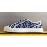 Fendi Domino Women/Men FF canvas fabric low-tops Sneakers Blue Top Quality 2024