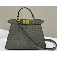 Fendi Peekaboo ISeeU Small Bag in ostrich leather Gray 2024