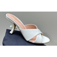 Dior Heel 8cm Tribales Heeled Slides in White Satin with resin pearls 2024