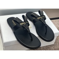 Dior Heel 5.5cm Thong Sandals in Calfskin Black with Studs 2024