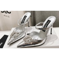 Dolce & Gabbana Heel 10cm mules Pattern Silver with gemstone embroidery 2024