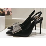Dolce & Gabbana Heel 10cm Slingbacks Satin Black with rhinestones Bow and DG logo 2024