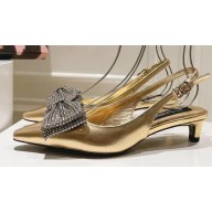 Dolce & Gabbana Heel 4.5cm Slingbacks Leather Gold with rhinestones Bow and DG logo 2024