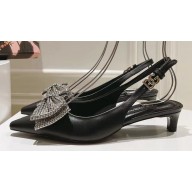 Dolce & Gabbana Heel 4.5cm Slingbacks Leather Black with rhinestones Bow and DG logo 2024