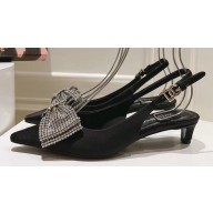 Dolce & Gabbana Heel 4.5cm Slingbacks Satin Black with rhinestones Bow and DG logo 2024