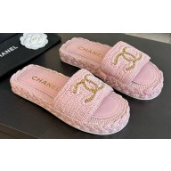 Chanel Braided Raffia CC Logo Mules Pink 2024