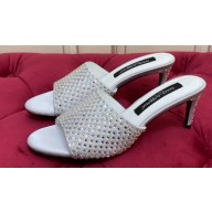 Dolce & Gabbana Heel 6.5cm Satin mules Silver with rhinestones 2024