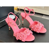 Chanel Pearl Heel 8cm Camellia Sandals Pink 2024