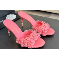 Chanel Pearl Heel 8cm Camellia Mules Pink 2024