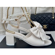 Chanel Heel 6cm Imitation Pearls Sandals G45813 Leather White 2024