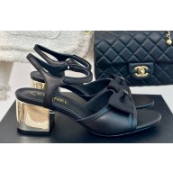 Chanel Heel 5cm Lambskin & Grosgrain Bow Sandals G45690 Black 2024