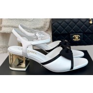 Chanel Heel 5cm Lambskin & Grosgrain Bow Sandals G45690 White 2024
