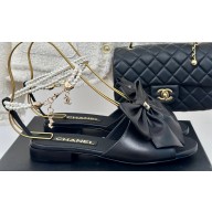 Chanel Heel 1.5cm Imitation Pearls Sandals G45813 Leather Black 2024