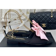 Chanel Heel 1.5cm Imitation Pearls Sandals G45813 Satin Black/Pink 2024