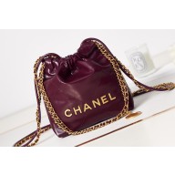 Chanel Shiny Calfskin & Gold-Tone Metal CHANEL 22 Mini Handbag AS3980 Burgundy