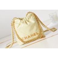 Chanel Shiny Calfskin & Gold-Tone Metal CHANEL 22 Mini Handbag AS3980 Light Yellow