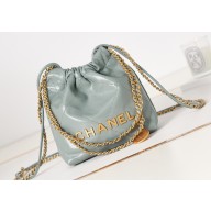 Chanel Shiny Calfskin & Gold-Tone Metal CHANEL 22 Mini Handbag AS3980 Light Green