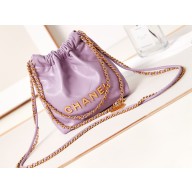 Chanel Shiny Calfskin & Gold-Tone Metal CHANEL 22 Mini Handbag AS3980 Lilac
