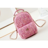 Chanel Tweed & Gold-Tone Metal Mini Backpack Bag AP3753 Pink 2024