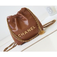 Chanel Shiny Calfskin & Gold-Tone Metal CHANEL 22 Mini Handbag AS3980 Brown