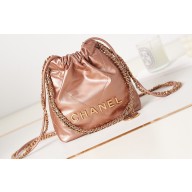 Chanel Shiny Calfskin & Gold-Tone Metal CHANEL 22 Mini Handbag AS3980 Metallic Nude Pink