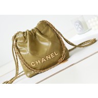 Chanel Shiny Calfskin & Gold-Tone Metal CHANEL 22 Mini Handbag AS3980 Olive Green