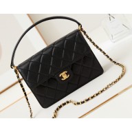 Chanel Grained Calfskin & Gold-Tone Metal Flap Bag with Top Handle Black 2024