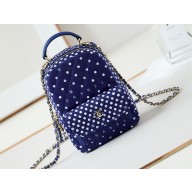 Chanel Printed Fabric & Gold-Tone Metal Mini Backpack Bag AP3753 Blue 2024