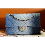 Chanel Washed Denim & Gold-Tone Metal Classic Flap 11.12 Handbag A01112 Blue 2024