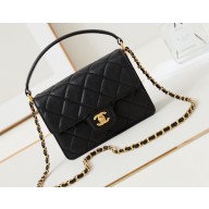 Chanel Grained Calfskin & Gold-Tone Metal Small Flap Bag with Top Handle Black 2024