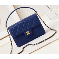 Chanel Grained Calfskin & Gold-Tone Metal Flap Bag with Top Handle Blue 2024