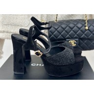 Chanel Heel 12cm Platform 4cm Sandals Suede Black/Crystals 2024