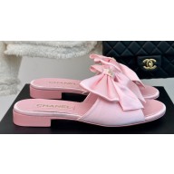 Chanel Heel 1.5cm Bow Mules Satin Pink 2024