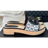 Chanel Heel 4cm Camellia and CC Logo Mules Print Black 2024