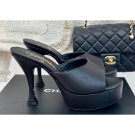 Chanel Heel 9.5cm Platform 3.5cm Mules Leather Black 2024