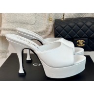 Chanel Heel 9.5cm Platform 3.5cm Mules Leather White 2024