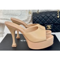 Chanel Heel 9.5cm Platform 3.5cm Mules Leather Beige 2024