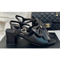 Chanel Heel 6cm Bow Sandals G45812 Leather Black 2024
